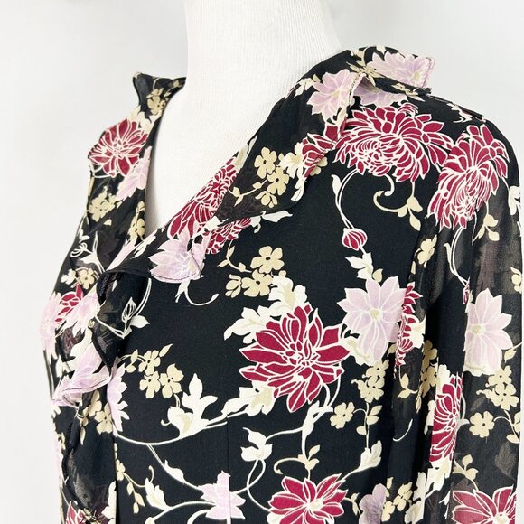 Vtg Y2K 90s Laura Ashley Floral Silk Blouse Ruffle Billowy Boho Size 10 Women's - Picture 3 of 5